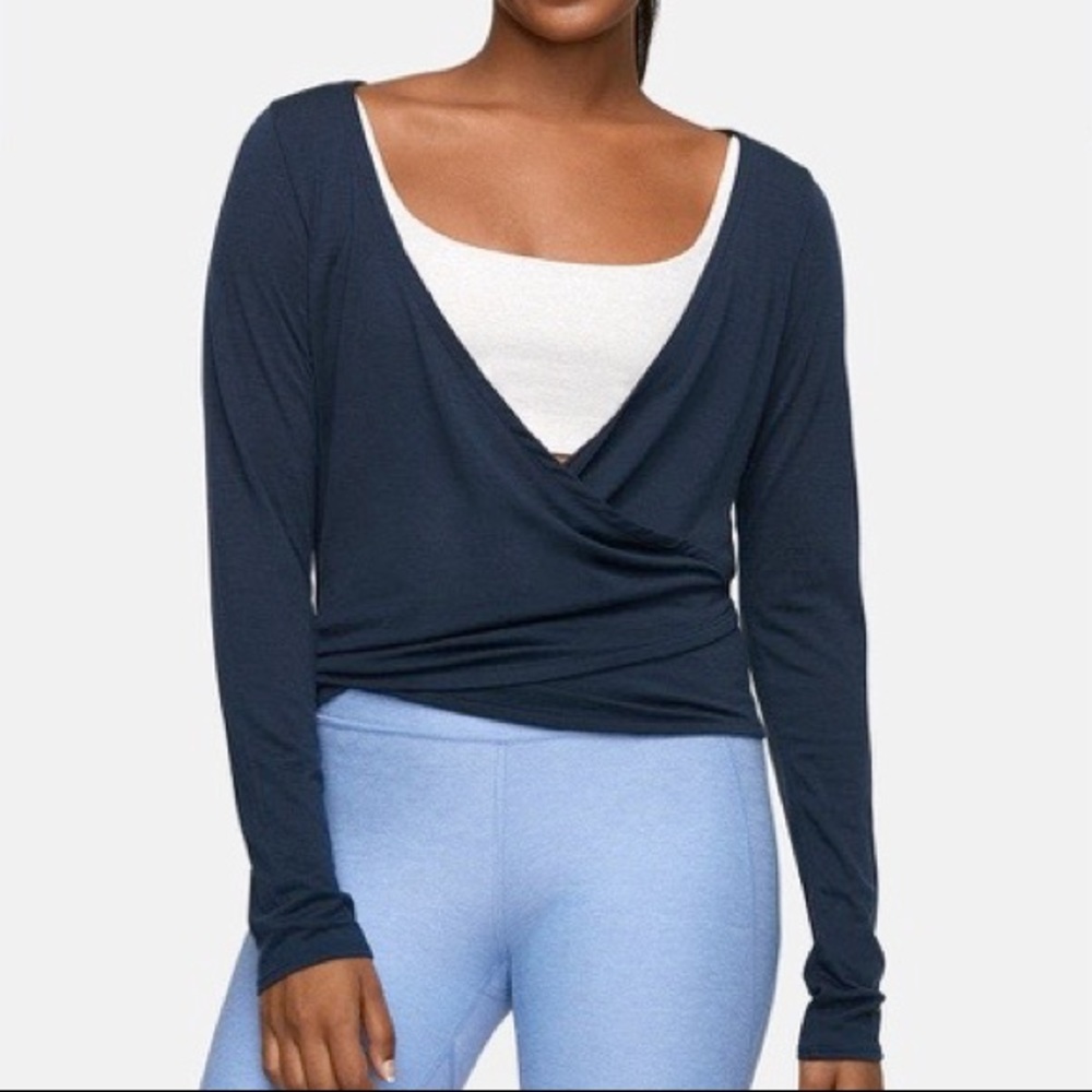Outdoor Voices Navy Merino Wrap Top XL